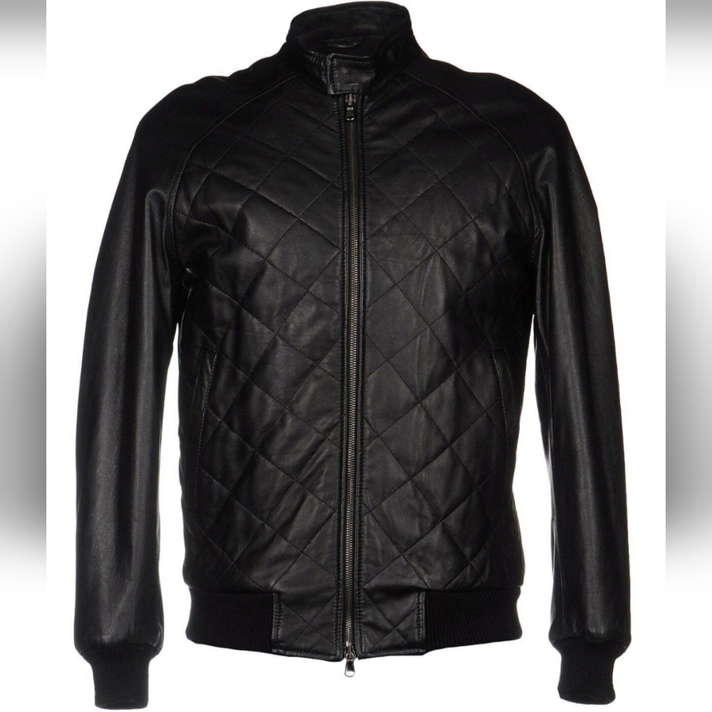 Grey Danielle Alessandrini Black Italian Slim Leather Jacket, size 38 - medium